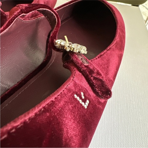 Larroude Red Velvet Ballet Flats with Strap - Picture 5 of 12